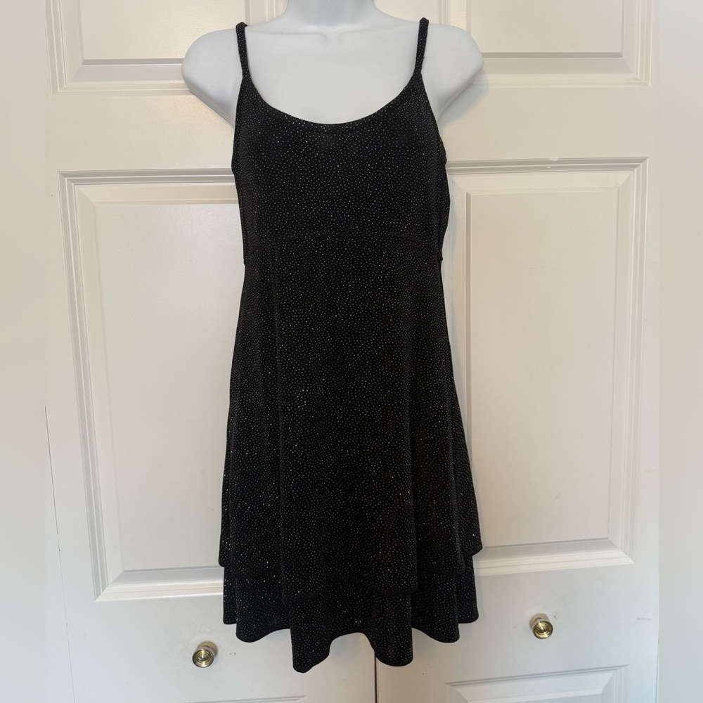 Miss Ashlee XS/S (“P”) Sparkle Black Spaghetti Strap Dress 2 Tier Y2K fairycore